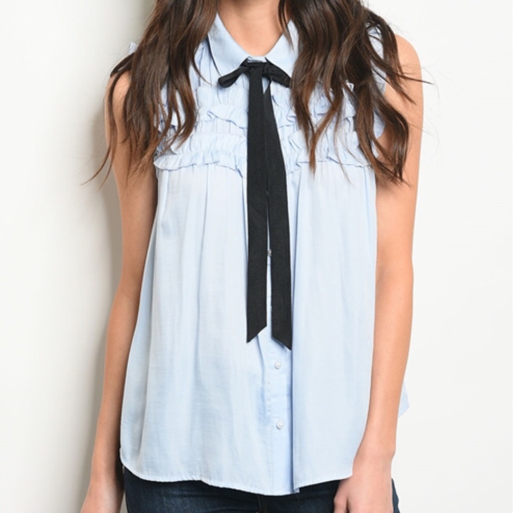 Ruffle and Black neck tie detail blouse - Picture 2 of 6